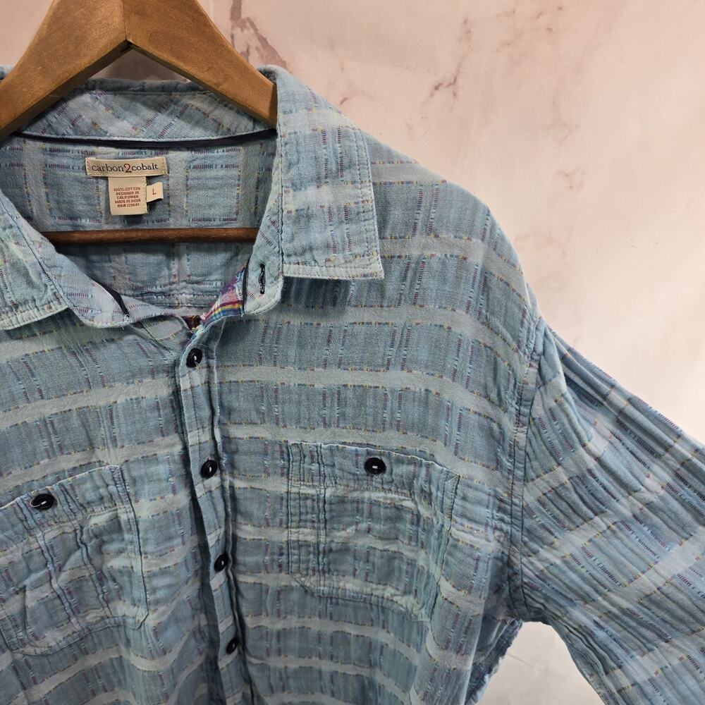 Carbon 2 Cobalt Shirt Mens Large Blue Gauze Double Cotton Button Carbon2Cobalt - Picture 13 of 14